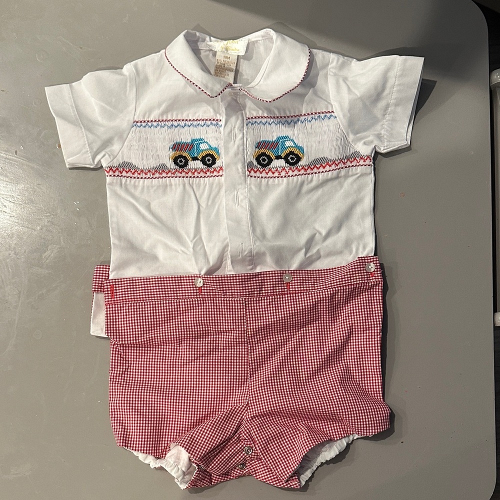 White and Red Kids One Piece with Truck Design